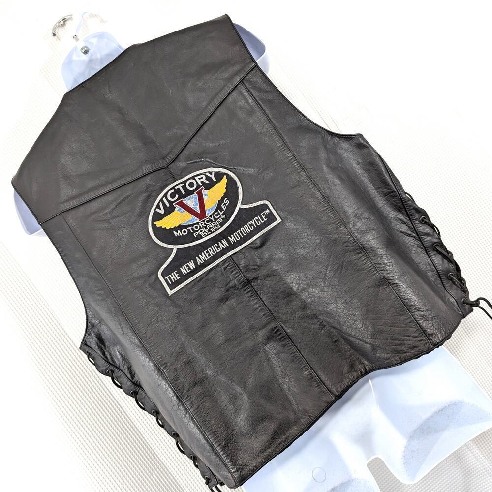 VICTORY MOTORCYCLES/FRONTIER! LUXE LACED SIDE BLACK GENUINE LEATHER VEST! SZ 50